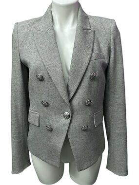 Veronica Beard Gray Wool Blend Herringbone Dickey Blazer Jacket - Size 6